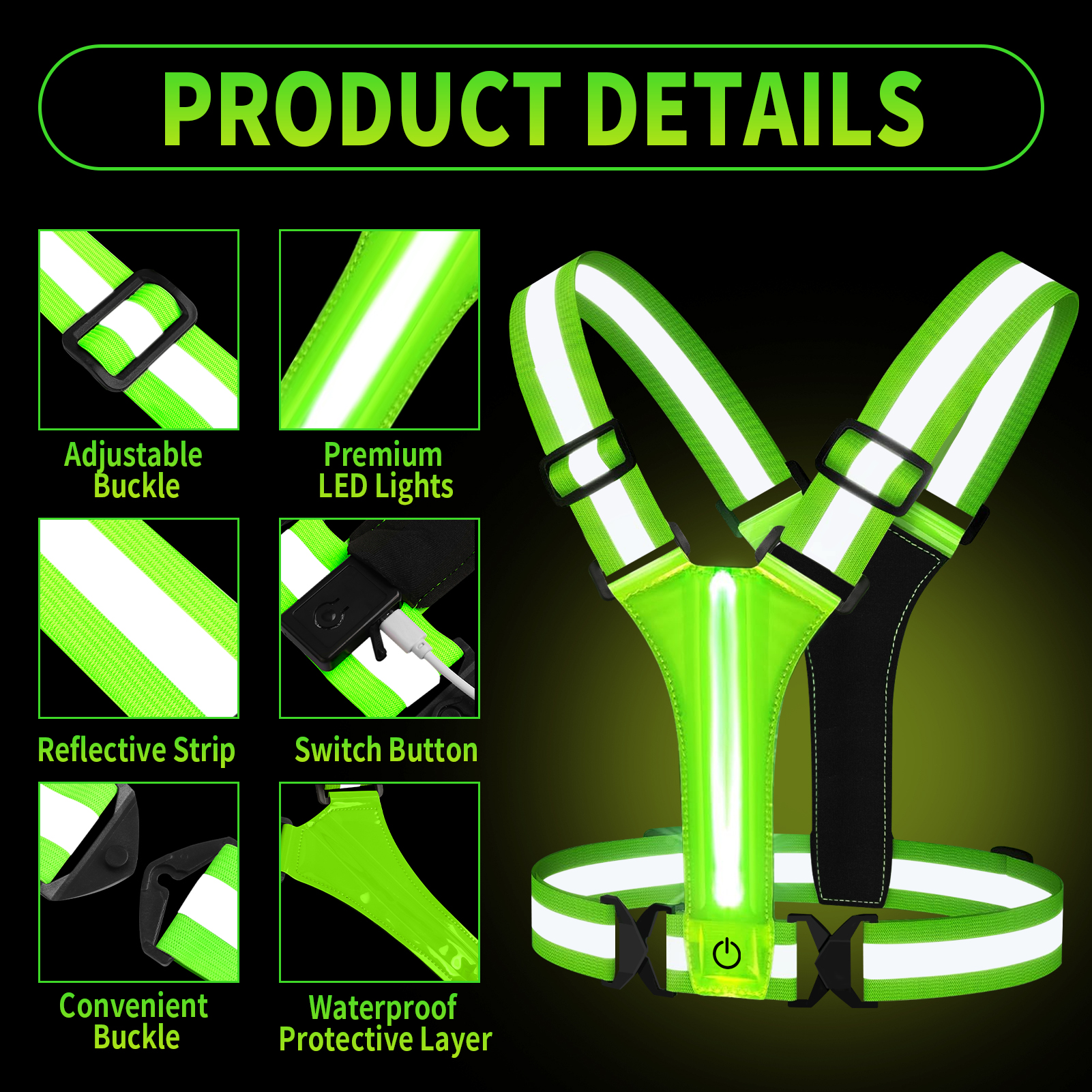 Adjustable LED Reflective Vest - Running Gear Essential recension och pris