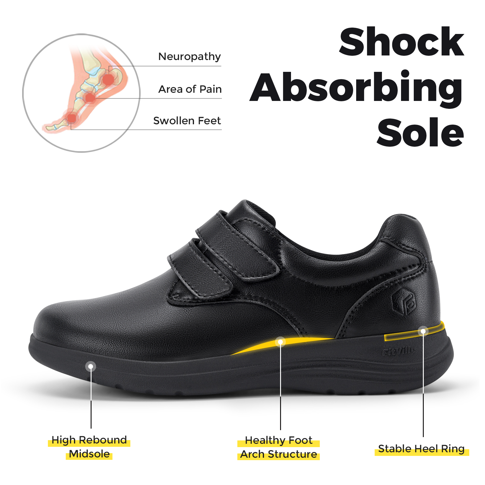 FitVille Leather Women's Shoes - Insole Arch Support recension och pris